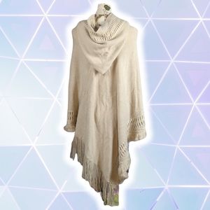 One size fits all cream colored elf style hooded poncho with fringe Minette